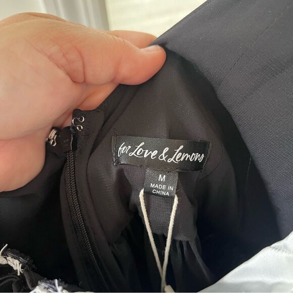 For Love And Lemons Doris Taffeta Midi Corset Dress Black White Lace Medium NWT - Picture 13 of 16